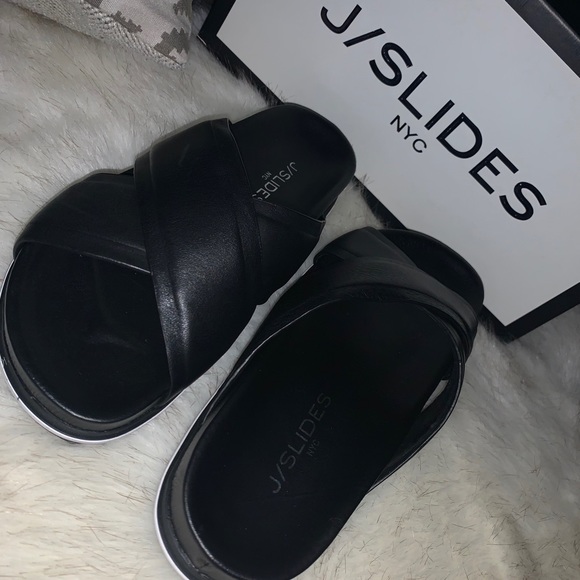 J/SLIDES Shoes - J/Slides Olivia Black Leather Sandals